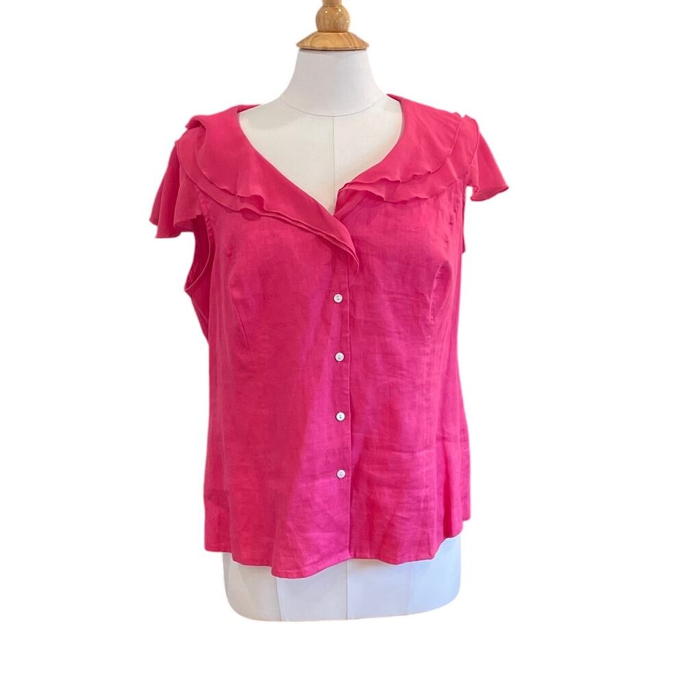 Multiples Pink Linen Button Down Blouse, Short Ru… - image 1